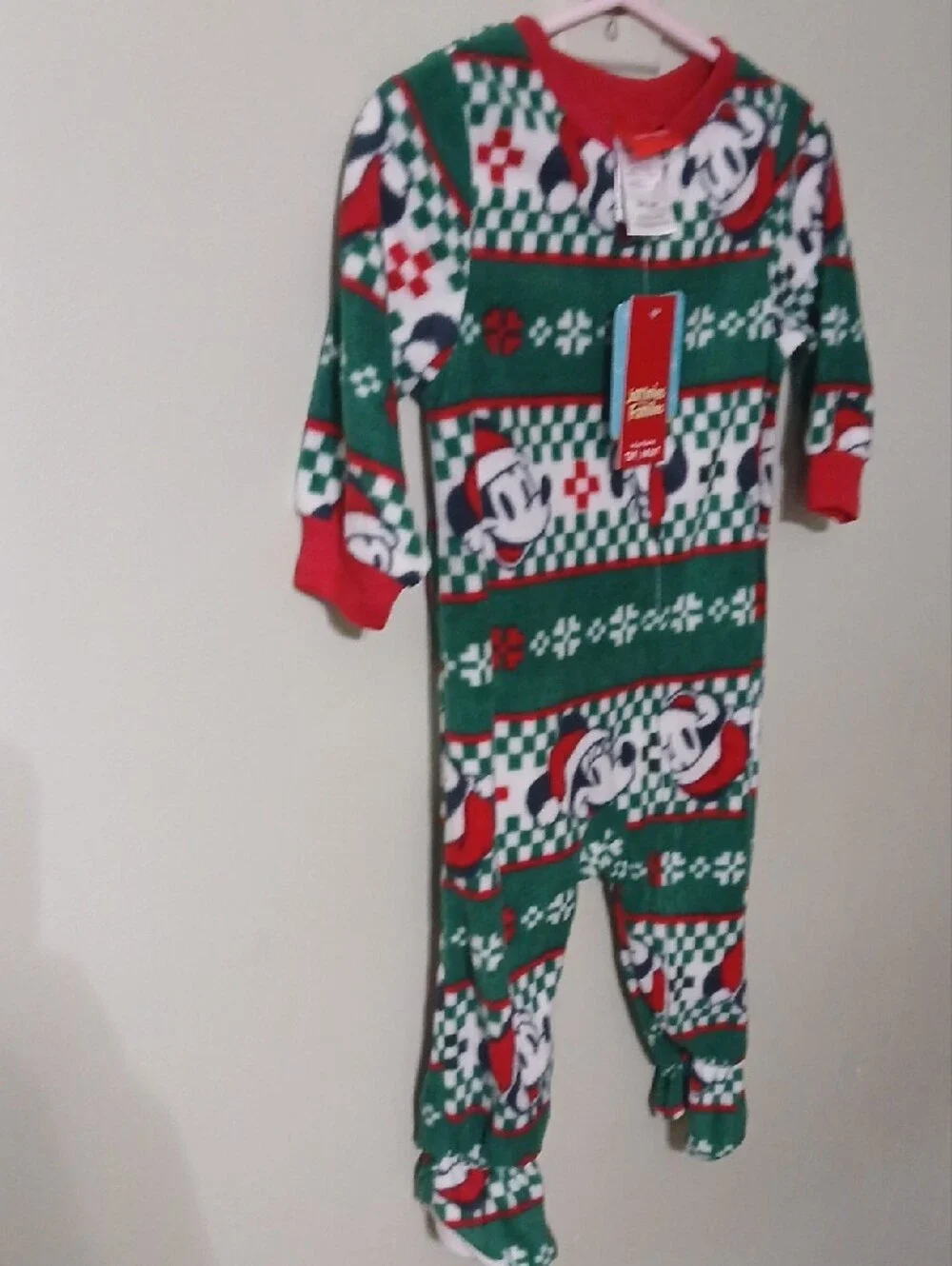 Disney Green and Red Mickey Holiday Footed One-Piece 12 MONTHS